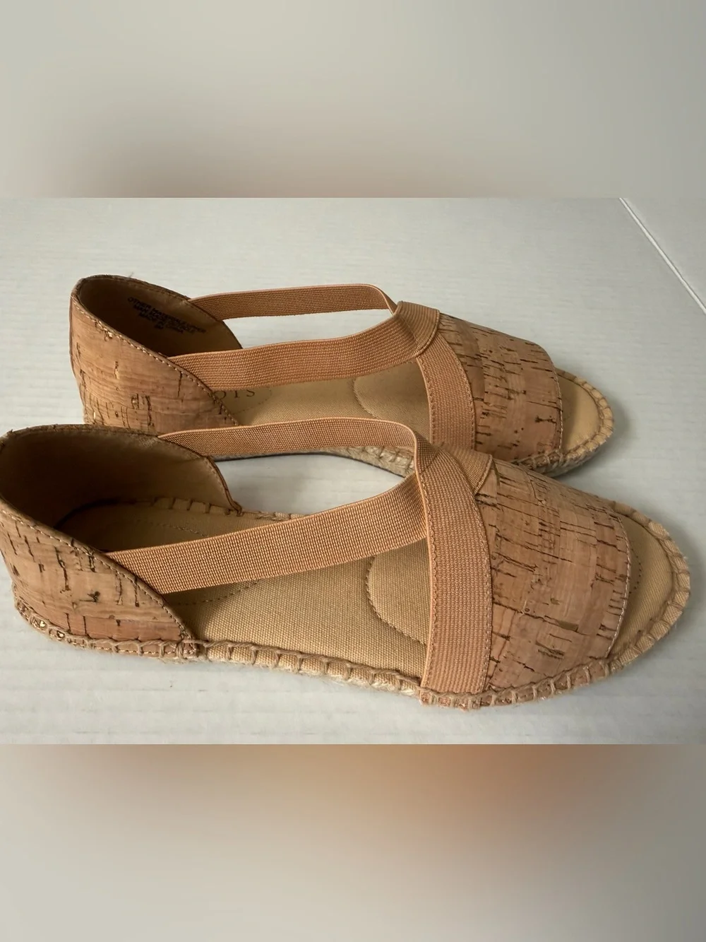 Talbots Ilyssa Tan Cork Espadrille Flat Sandals Stretch Straps Women's Size 5M